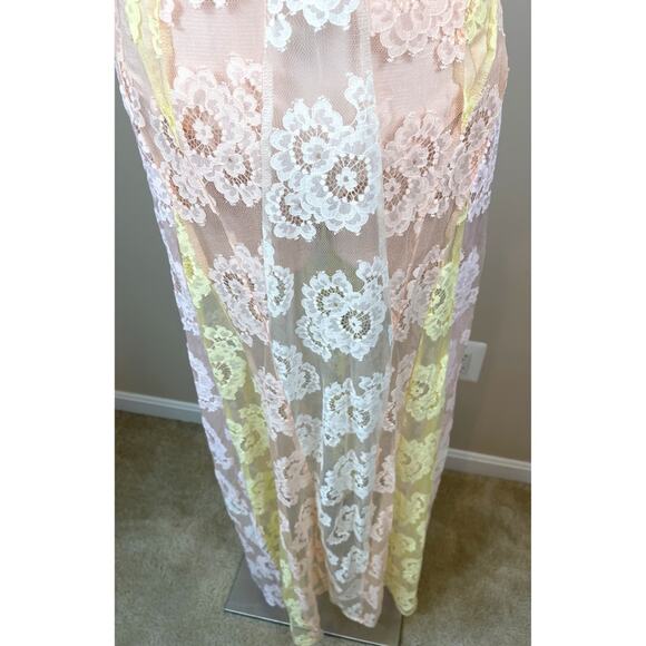 For Love & Lemons Blossom Floral Lace Sheer Multi Pink and Yellow Dress Sz XXS - Picture 8 of 12